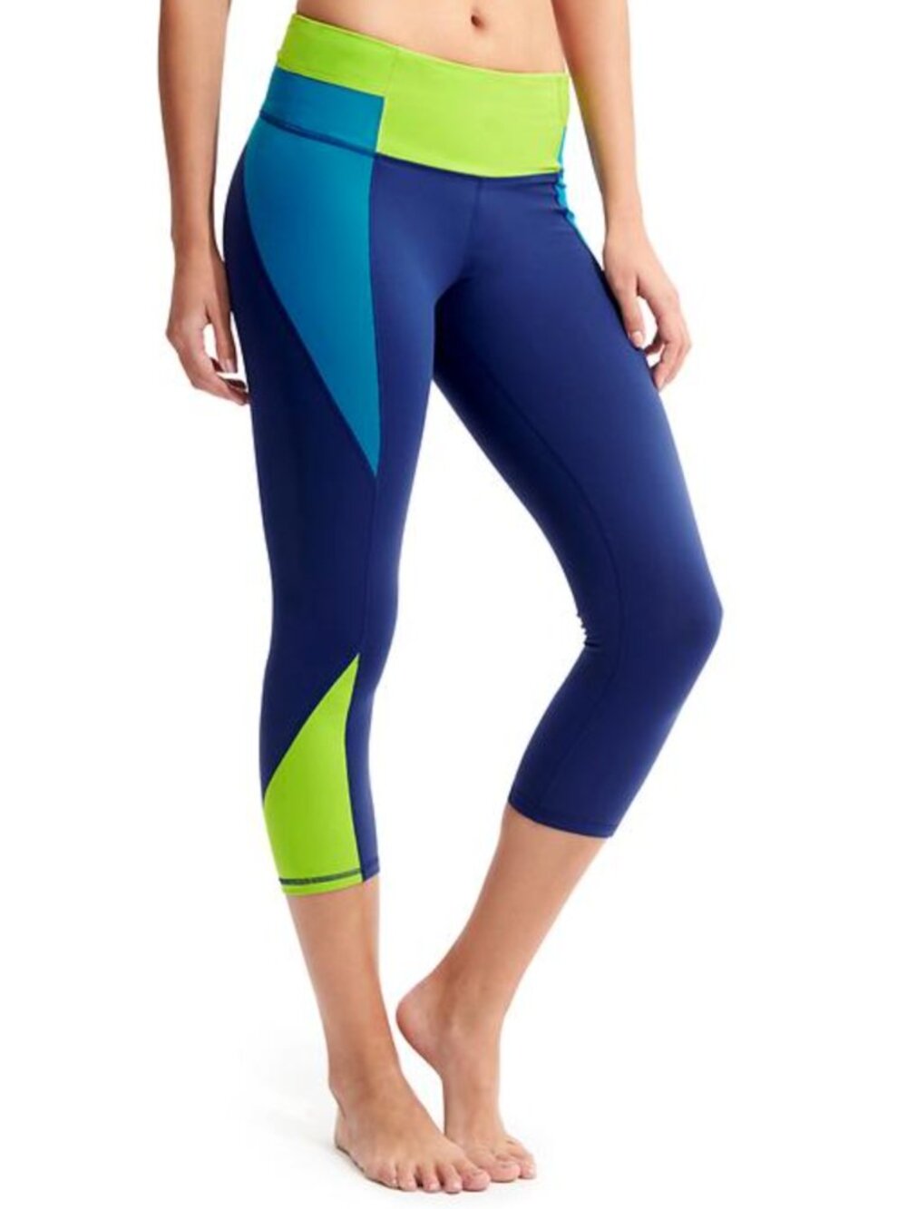 Athleta High Rise Colorblock Chaturanga Capri Leggings in Indigo M Retail $69.00